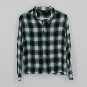 Quiksilver Green Plaid Shirt Men Size Medium 100% Viscose